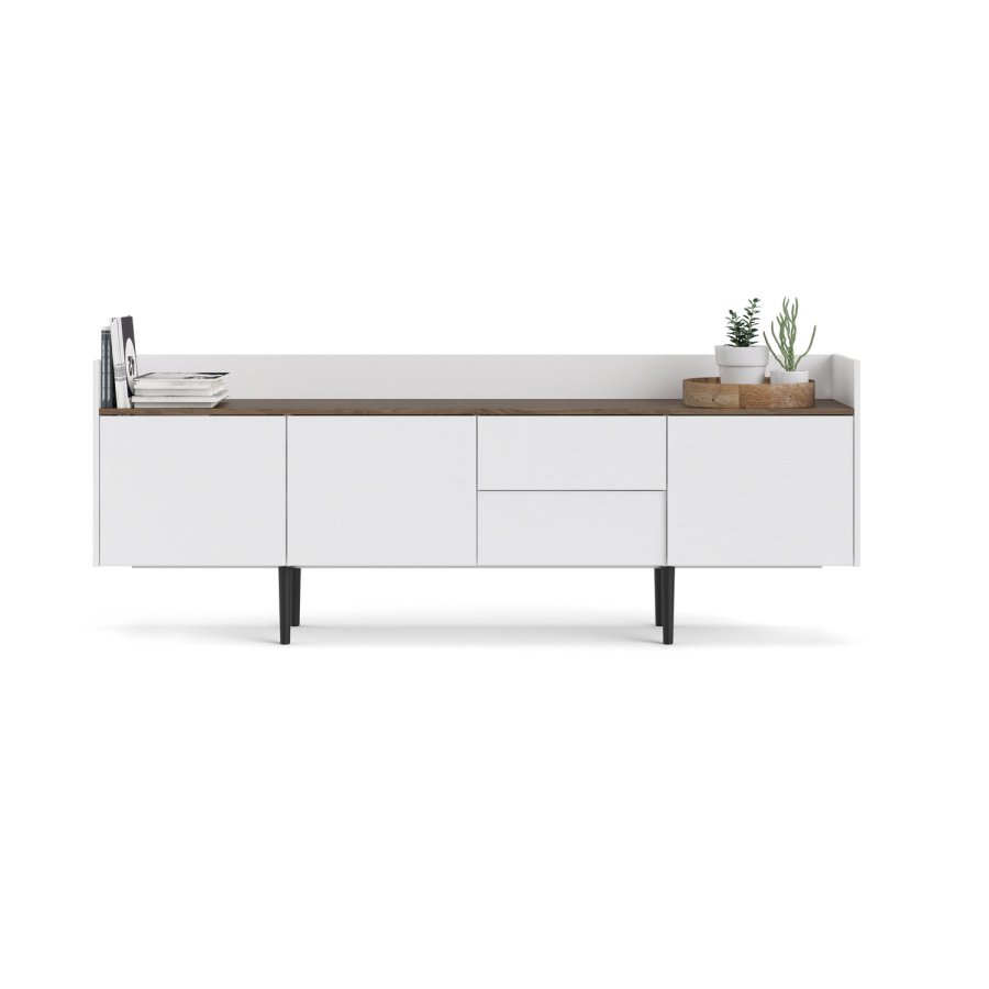 TVILUM Unit Stor skjenk - Hvit/Valntt/Naturfarget kompositttre, (73x196)