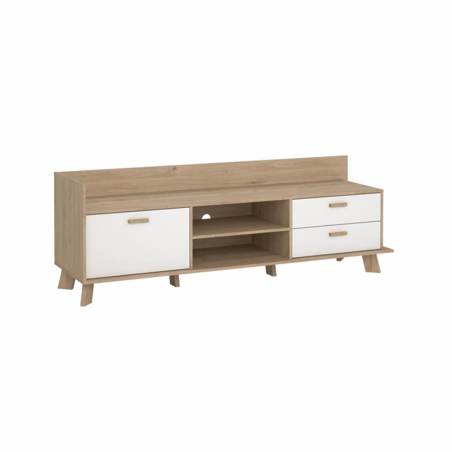 TVILUM Ikast TV-Schrank mit 1 Tür + 2 Schubladen, Jackson Hickory/Weiß, 181,9 x 51,2 x 61,6 cm