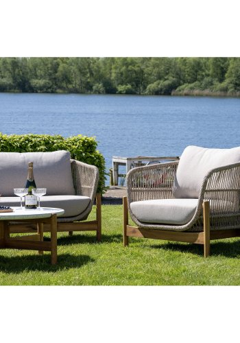 HOUSE NORDIC Terracina Lounge Chair - Loungestol, akasie, beige, inkl. pute