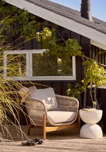 HOUSE NORDIC Terracina Lounge Chair - Loungestol, akasie, beige, inkl. pute