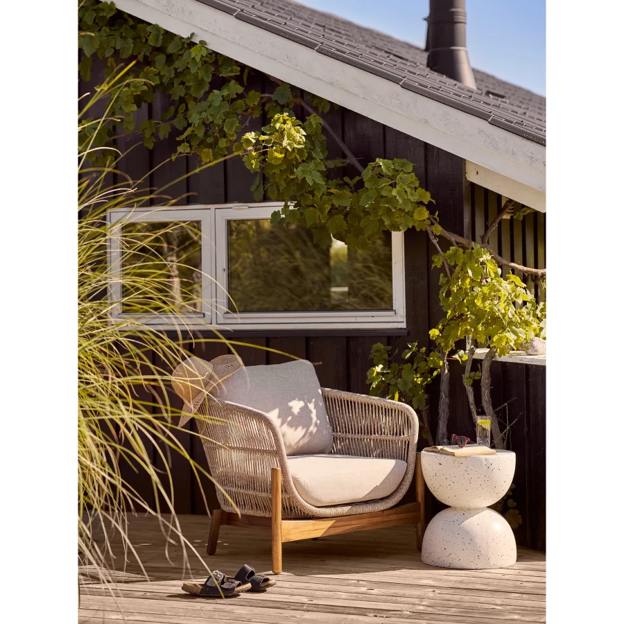 HOUSE NORDIC Terracina Lounge Chair - Loungestol, akasie, beige, inkl. pute