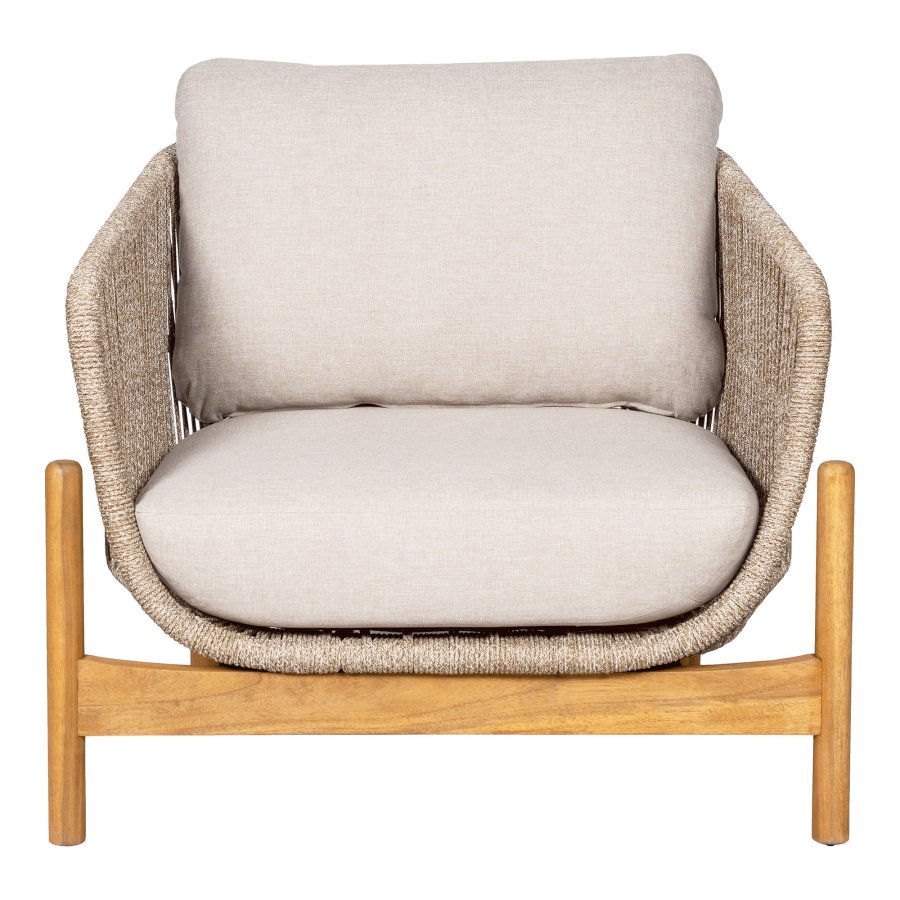 HOUSE NORDIC Terracina Lounge Chair - Loungestol, akasie, beige, inkl. pute