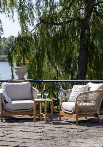 HOUSE NORDIC Terracina Lounge Chair - Loungestol, akasie, beige, inkl. pute