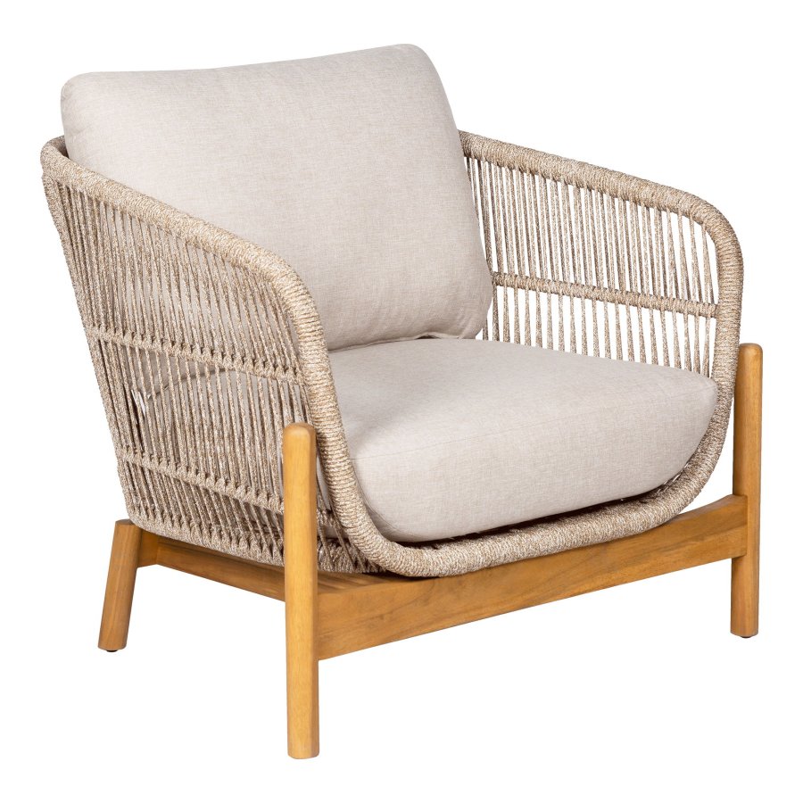 HOUSE NORDIC Terracina Lounge Chair - Loungestol, akasie, beige, inkl. pute