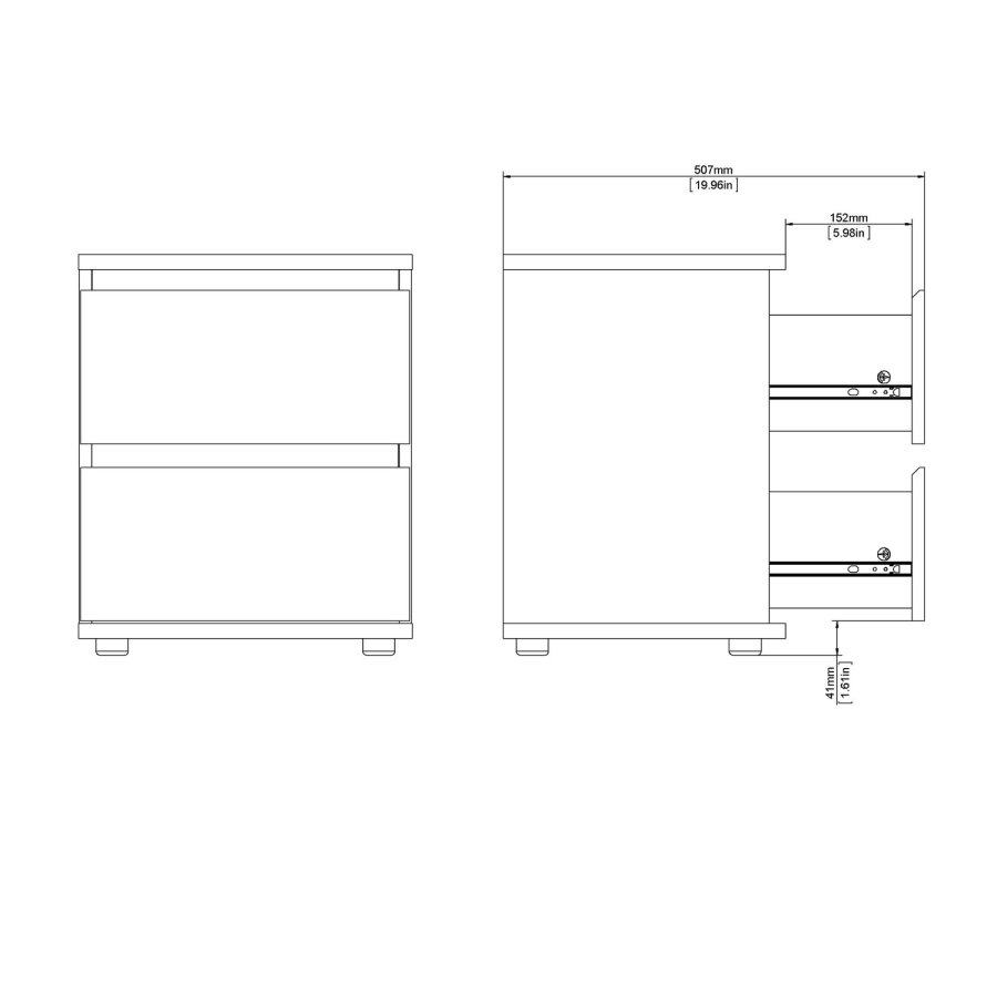 TVILUM Nova Nattbord - Naturfarget kompositttre, eikestruktur, 2 skuffer, Firkantet, (48x34)