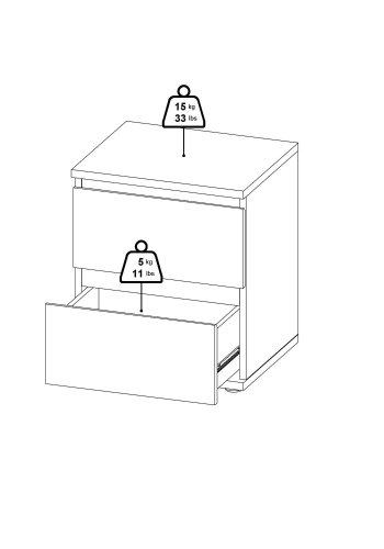 TVILUM Nova Nattbord - Naturfarget kompositttre, eikestruktur, 2 skuffer, Firkantet, (48x34)