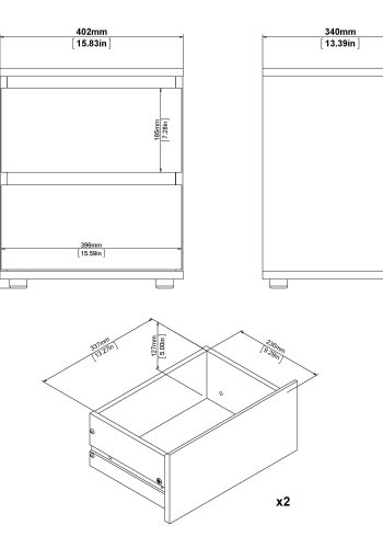 TVILUM Nova Nattbord - Naturfarget kompositttre, eikestruktur, 2 skuffer, Firkantet, (48x34)