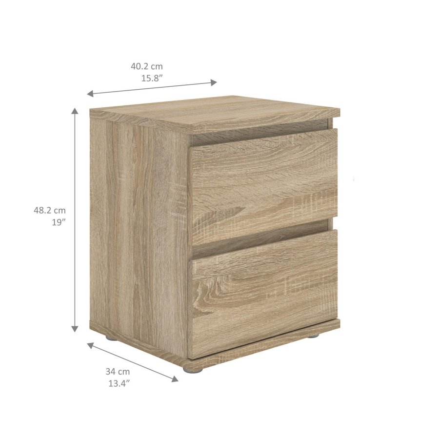 TVILUM Nova Nattbord - Naturfarget kompositttre, eikestruktur, 2 skuffer, Firkantet, (48x34)