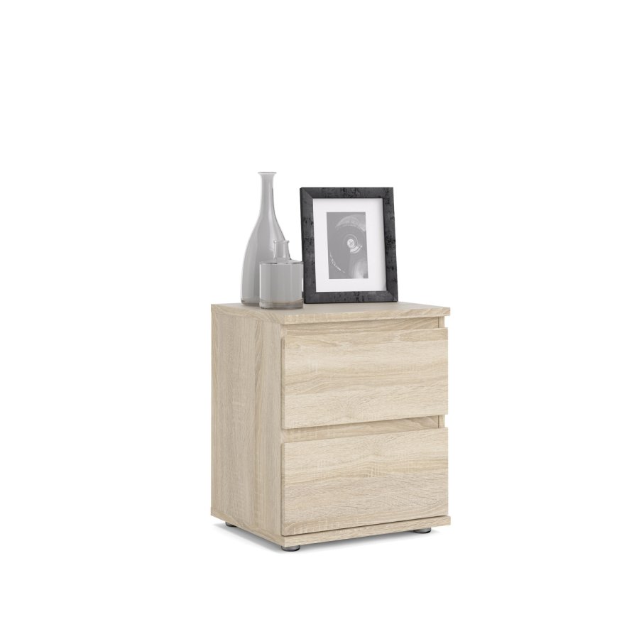 TVILUM Nova Nattbord - Naturfarget kompositttre, eikestruktur, 2 skuffer, Firkantet, (48x34)