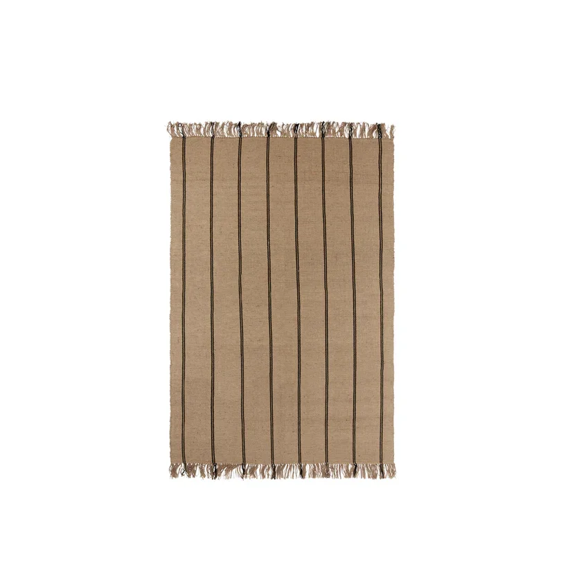 BROSTE COPENHAGEN Yuki Teppich, rechteckig – natürliche Jute und schwarze Baumwolle (200 x 140)