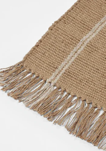 BROSTE COPENHAGEN Yuki-Teppich, rechteckig – natürliche Jute und weiße Baumwolle (140 x 70)