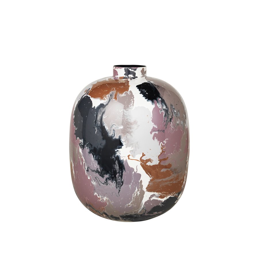 BROSTE COPENHAGEN Thyra Vase, rund – dunkel mehrfarbig emailliertes Eisen