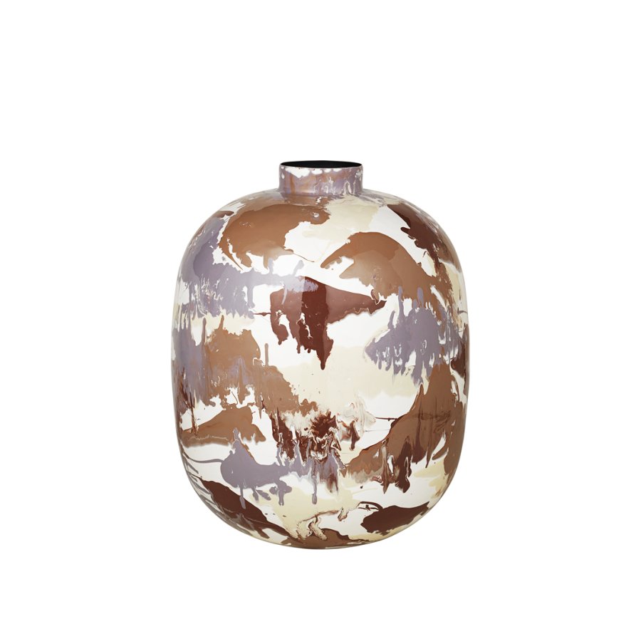 BROSTE COPENHAGEN Thyra Vase, rund – helles mehrfarbiges emailliertes Eisen