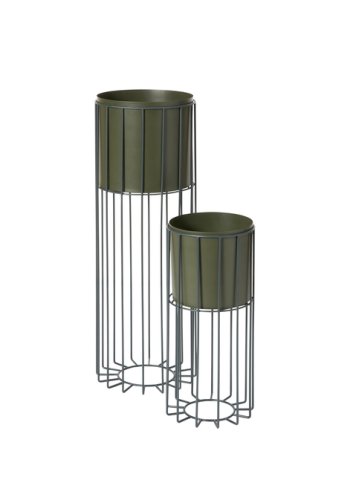 BROSTE COPENHAGEN Fenja blomsterpotte med stativ, rund - druebladgrnt jern (sett med 2)