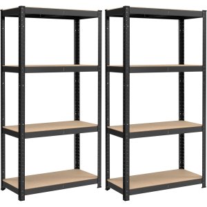 SONGMICS Kraftig reol, s�t med 2, k�lderreol, opbevaringsreol, 40 x 80 x 160 cm, reol med st�lramme, lasteevne op til 520 kg, 4 justerbare hylder, sort GLR048BZ01