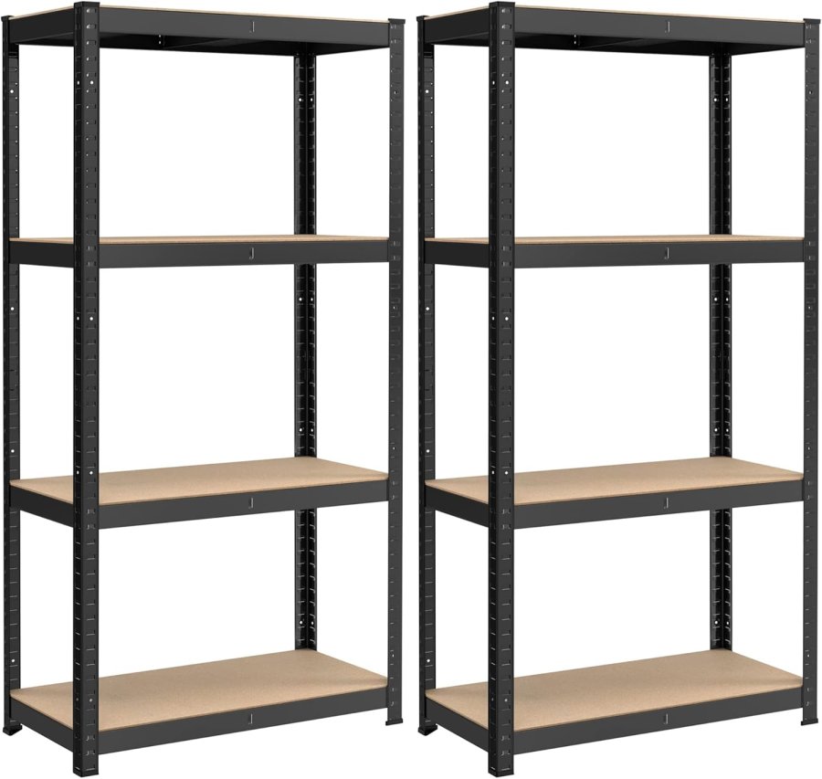 SONGMICS Kraftig reol, s�t med 2, k�lderreol, opbevaringsreol, 40 x 80 x 160 cm, reol med st�lramme, lasteevne op til 520 kg, 4 justerbare hylder, sort GLR048BZ01