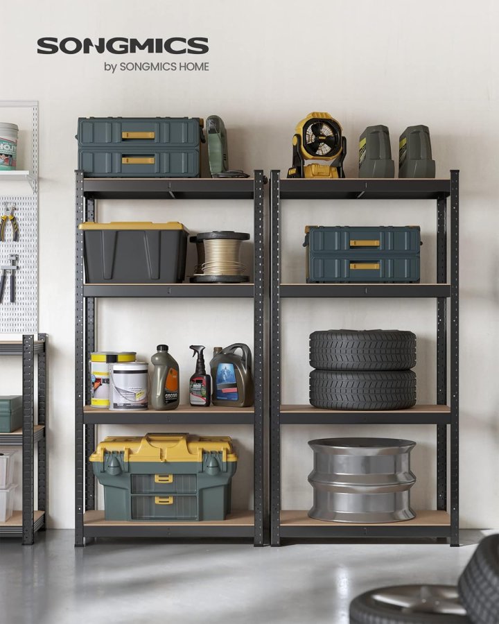 SONGMICS Kraftig reol, s�t med 2, k�lderreol, opbevaringsreol, 40 x 80 x 160 cm, reol med st�lramme, lasteevne op til 520 kg, 4 justerbare hylder, sort GLR048BZ01