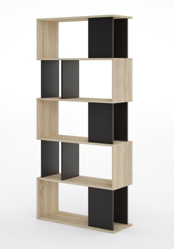 TVILUM Maze Bcherregal  Struktur aus natrlicher Eiche/Schwarz, mit 7 Fchern (H: 173,5 cm x 80 cm x 29,5 cm)