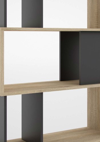 TVILUM Maze Bcherregal  Struktur aus natrlicher Eiche/Schwarz, mit 7 Fchern (H: 173,5 cm x 80 cm x 29,5 cm)