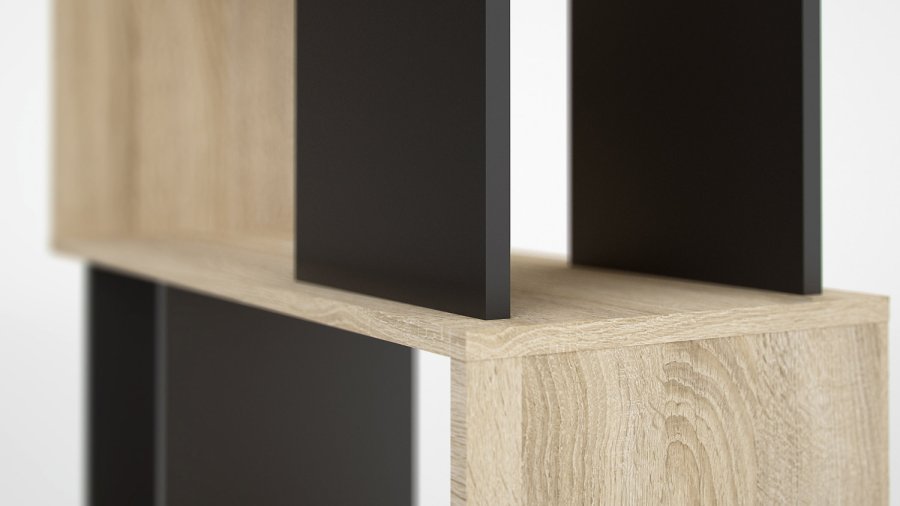 TVILUM Maze Bcherregal  Struktur aus natrlicher Eiche/Schwarz, mit 7 Fchern (H: 173,5 cm x 80 cm x 29,5 cm)