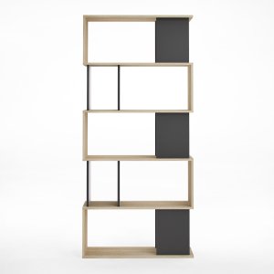 TVILUM Maze bogkasse - natur egetrsstruktur/sort, m. 7 rum (H:173,5cm x80cm x 29,5cm)