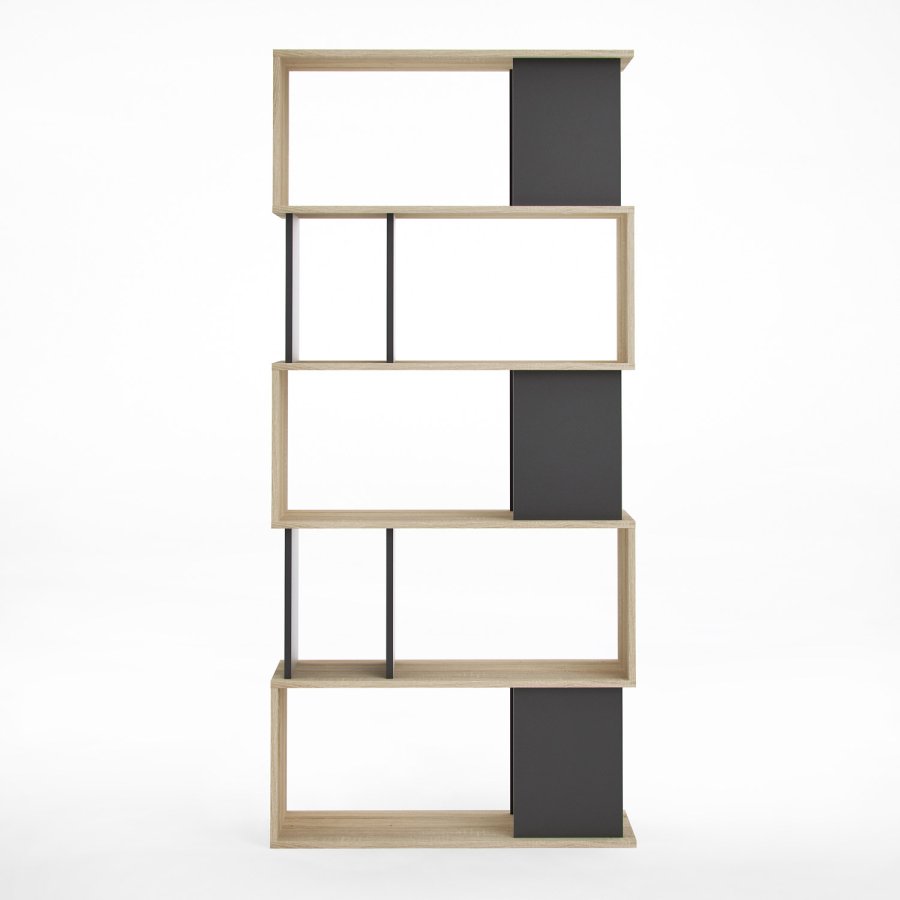 TVILUM Maze Bcherregal  Struktur aus natrlicher Eiche/Schwarz, mit 7 Fchern (H: 173,5 cm x 80 cm x 29,5 cm)