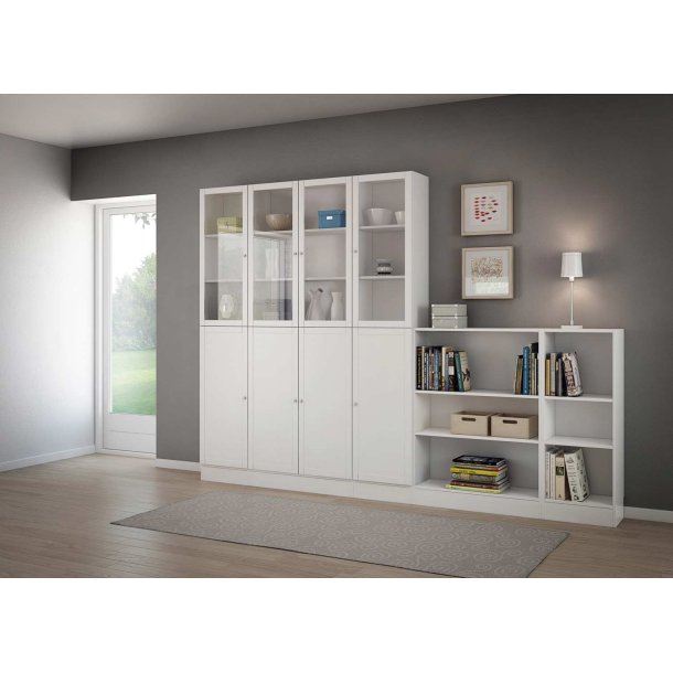 Basic reolsystem - hvid/klar glas, m. 8 lger