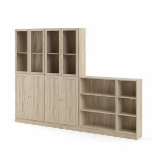 TVILUM Basic bokhylle, m. 8 drer - glass og eikefarget folie