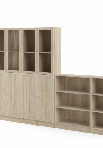 TVILUM Basic bokhylle, m. 8 drer - glass og eikefarget folie