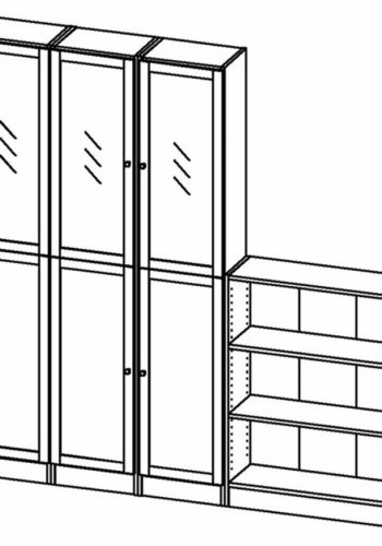 TVILUM Basic bokhylle, m. 8 drer - glass og eikefarget folie