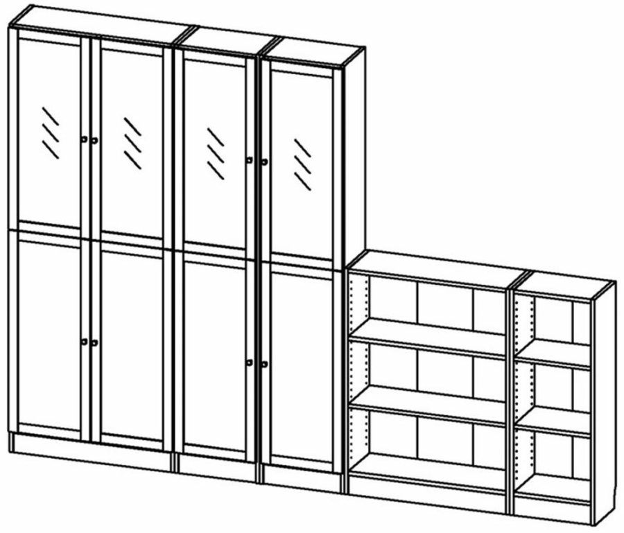 TVILUM Basic bokhylle, m. 8 drer - glass og eikefarget folie