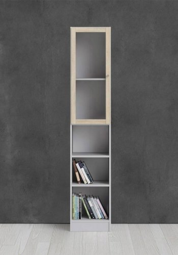 TVILUM Basic bokhylle, m. 1 glassdr - hvit og eikefarget folie