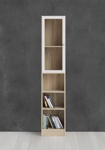 TVILUM Basic B�cherregal, m. 1 Glast�r - wei�e und eichenfarbene Folie