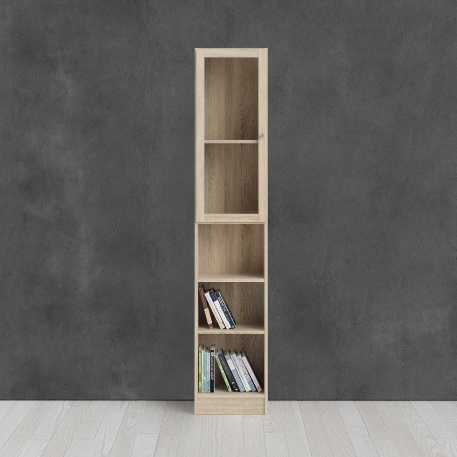 TWILUM Basic reol - klart/naturglass/eik struktur, m. 1 dr