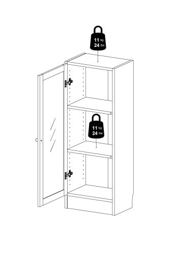 TVILUM Basic bokhylle - eikestruktur/hvit, m. 1 dr og 2 hyller (H: 107,2 cm x 40,6 cm x 28,3 cm)