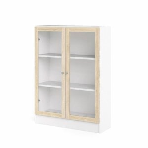 TVILUM Basic bokhylle, m. 2 glassdrer - hvit og eikefarget folie