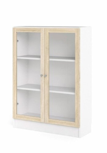 TVILUM Basic bokhylle, m. 2 glassdrer - hvit og eikefarget folie