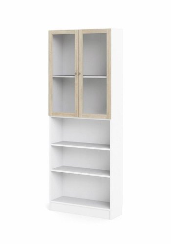 TVILUM Basic bokhylle, m. 2 glassdrer - hvit og eikefarget folie