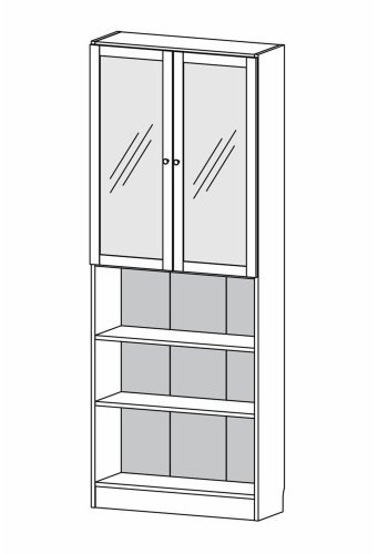TVILUM Basic bokhylle, m. 2 glassdrer - hvit og eikefarget folie