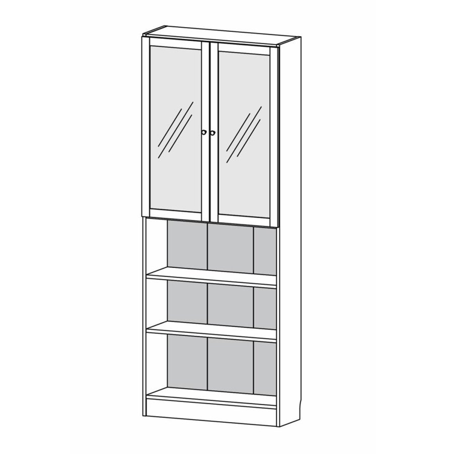TVILUM Basic bokhylle, m. 2 glassdrer - hvit og eikefarget folie