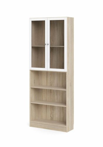 TVILUM Basic bokhylle, m. 2 glassdrer - hvit og eikefarget folie