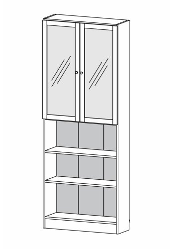 TVILUM Basic bokhylle, m. 2 glassdrer - eikefarget folie