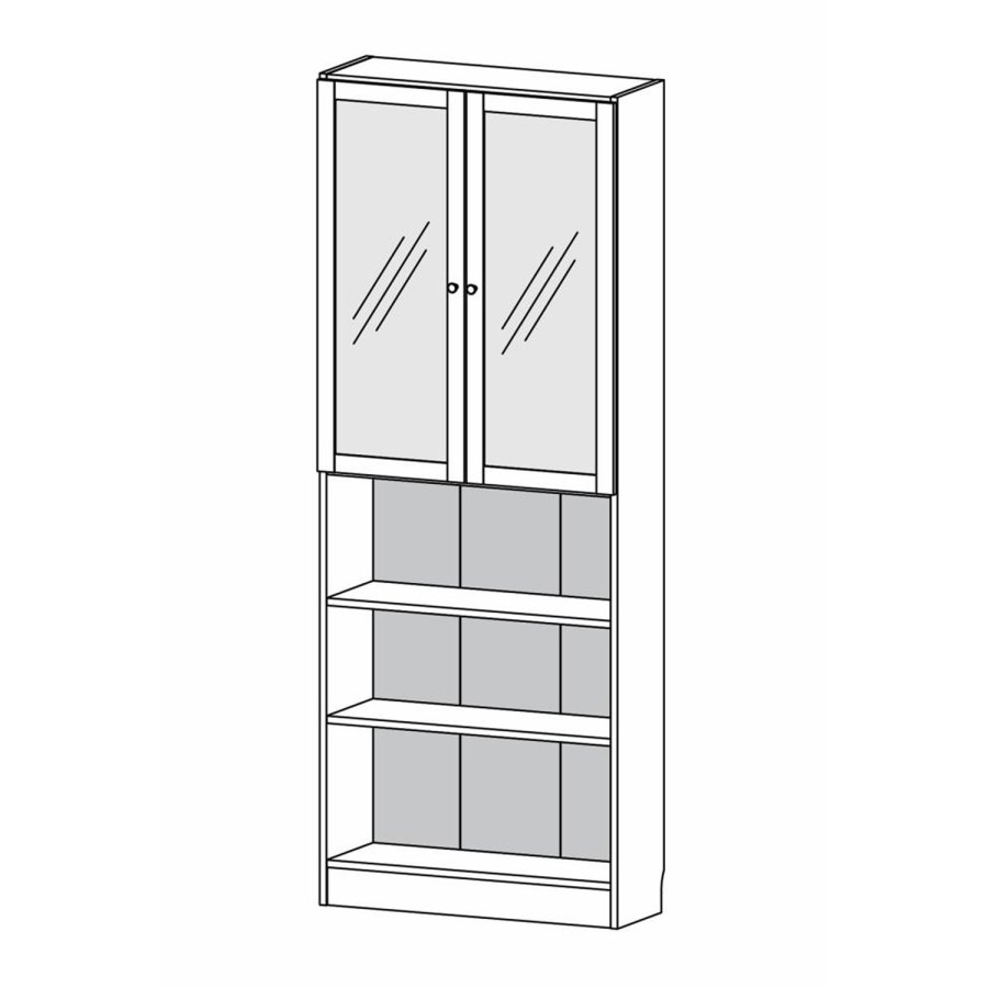 TVILUM Basic bokhylle, m. 2 glassdrer - eikefarget folie