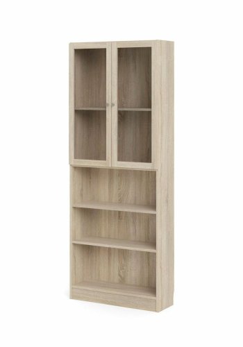 TVILUM Basic bokhylle, m. 2 glassdrer - eikefarget folie