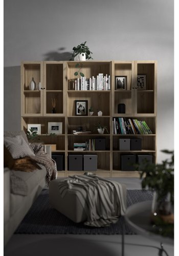 TVILUM Basic bokhylle, m. 2 glassdrer - eikefarget folie