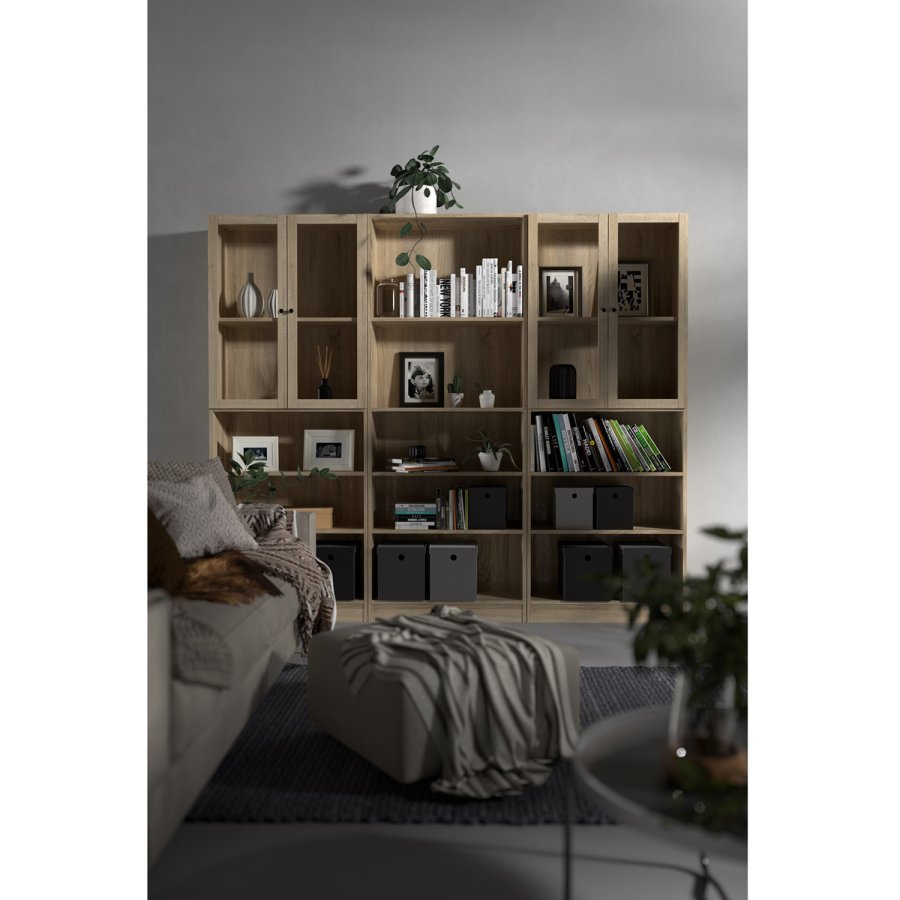 TVILUM Basic bokhylle, m. 2 glassdrer - eikefarget folie