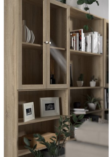 TVILUM Basic bokhylle, m. 2 glassdrer - eikefarget folie