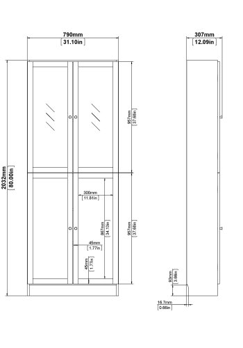 TVILUM Basic reol - klart/naturglass/eik struktur, m. 4 drer og 4 hyller (H: 203,3 cm x 79 cm x 28,3 cm)
