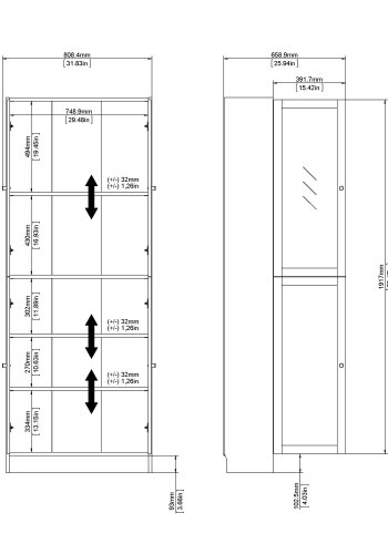 TVILUM Basic reol - klart/naturglass/eik struktur, m. 4 drer og 4 hyller (H: 203,3 cm x 79 cm x 28,3 cm)