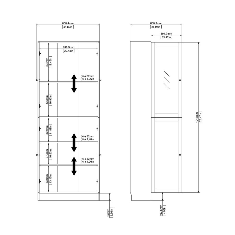 TVILUM Basic reol - klart/naturglass/eik struktur, m. 4 drer og 4 hyller (H: 203,3 cm x 79 cm x 28,3 cm)